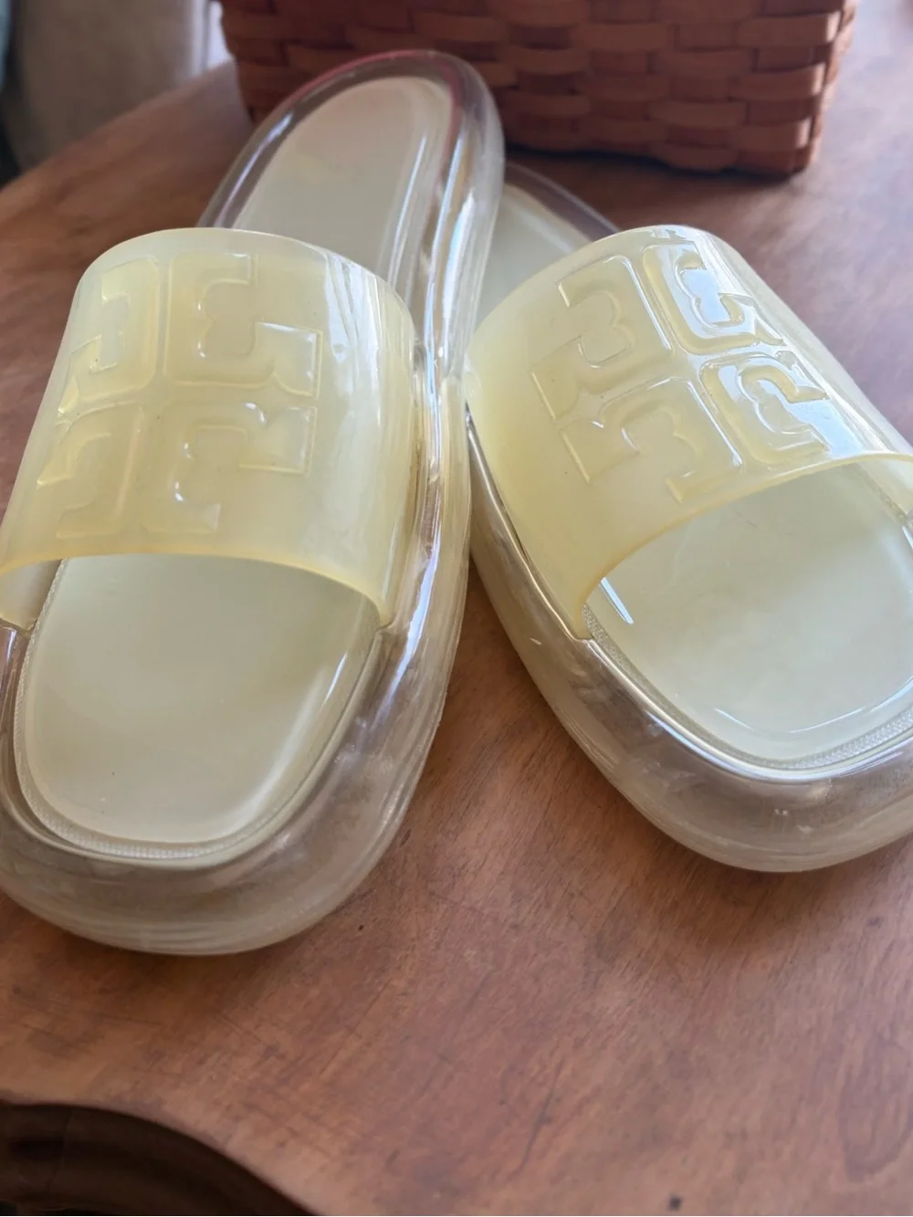 Tory Burch Translucent Pale Yellow Jelly Slide Sandals